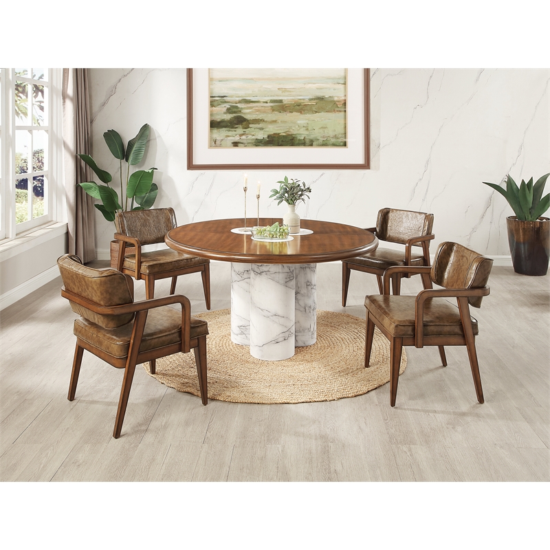 ACME Harvey Round Dining Table in Engineered Stone & Brown