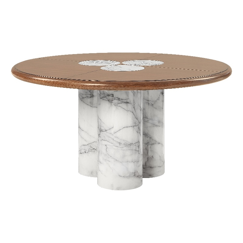 ACME Harvey Round Dining Table in Engineered Stone & Brown
