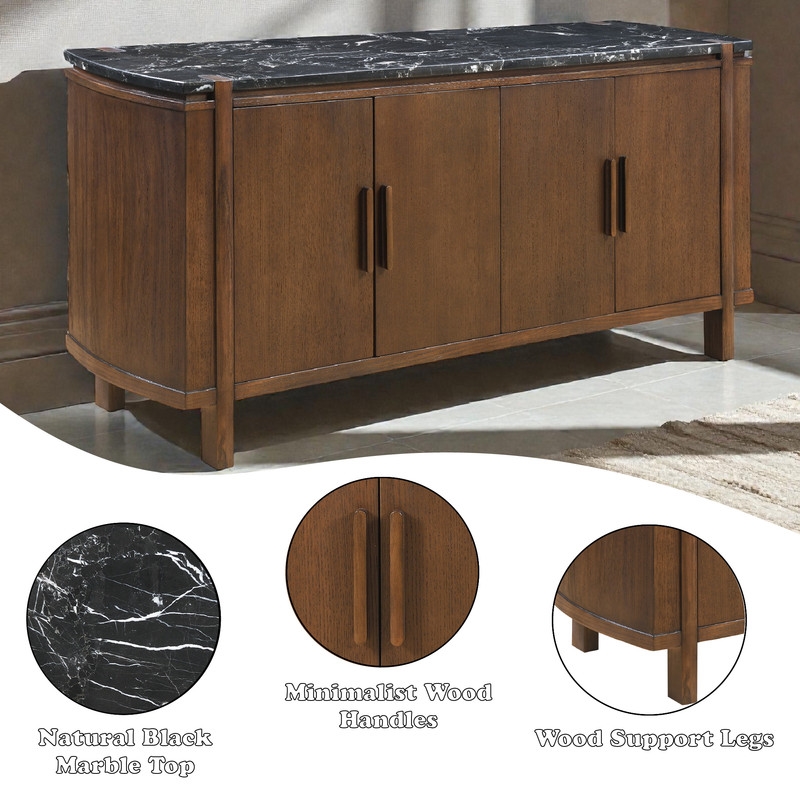 ACME Estella Server in Black Natural Marble Top & Walnut