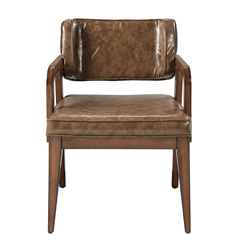 ACME Harvey Arm Chair (Set-2) in Leatherette & Brown