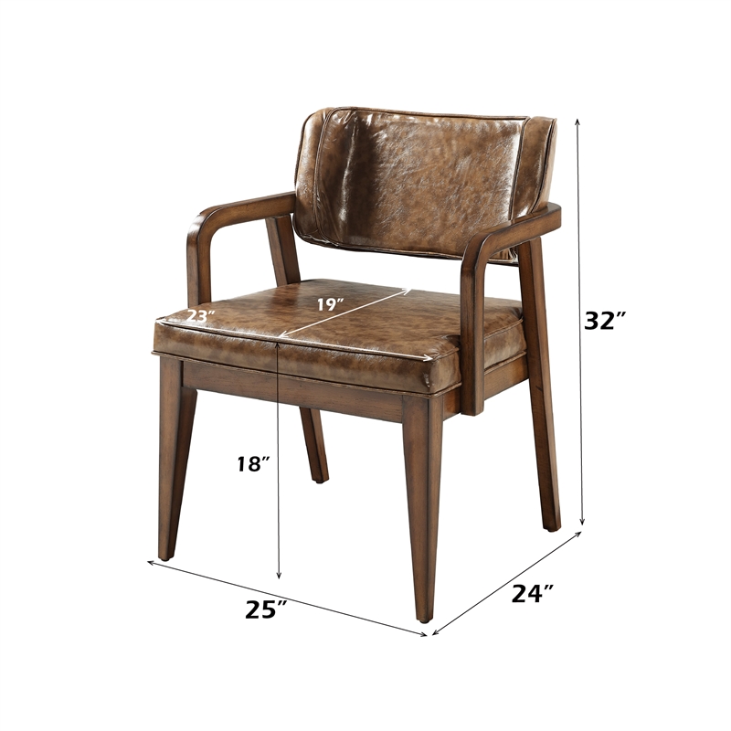 ACME Harvey Arm Chair (Set-2) in Leatherette & Brown