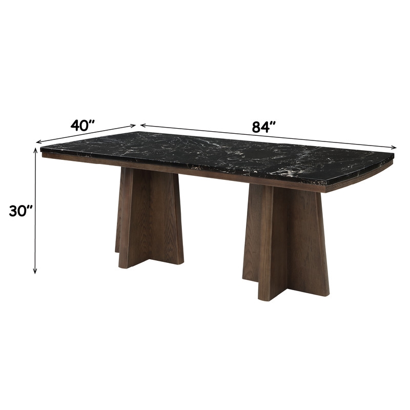 ACME Estella Dining Table in Black Natural Marble Top & Walnut