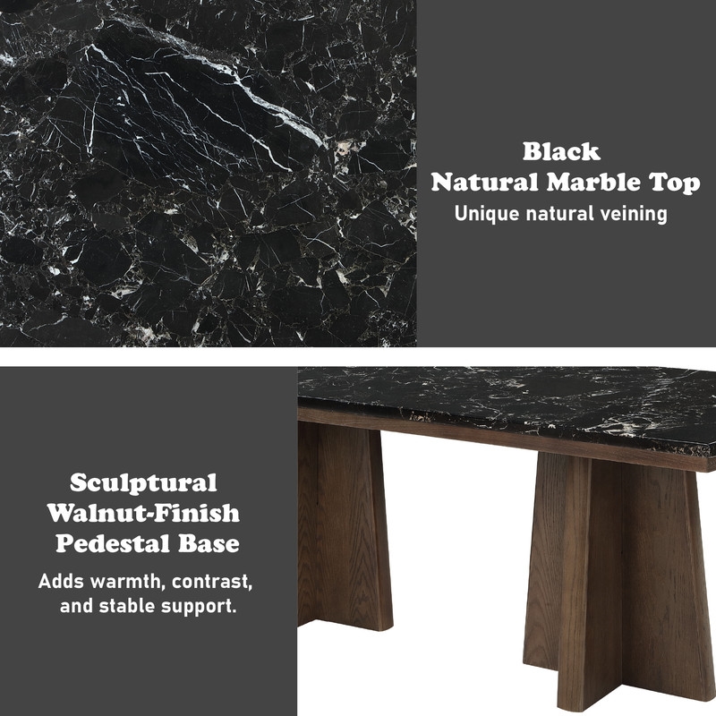ACME Estella Dining Table in Black Natural Marble Top & Walnut