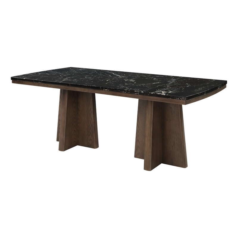 ACME Estella Dining Table in Black Natural Marble Top & Walnut