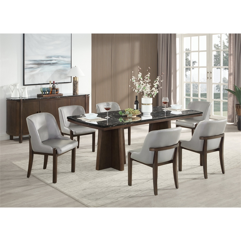 ACME Estella Side Chair (Set-2) in Gray Leatherette & Walnut