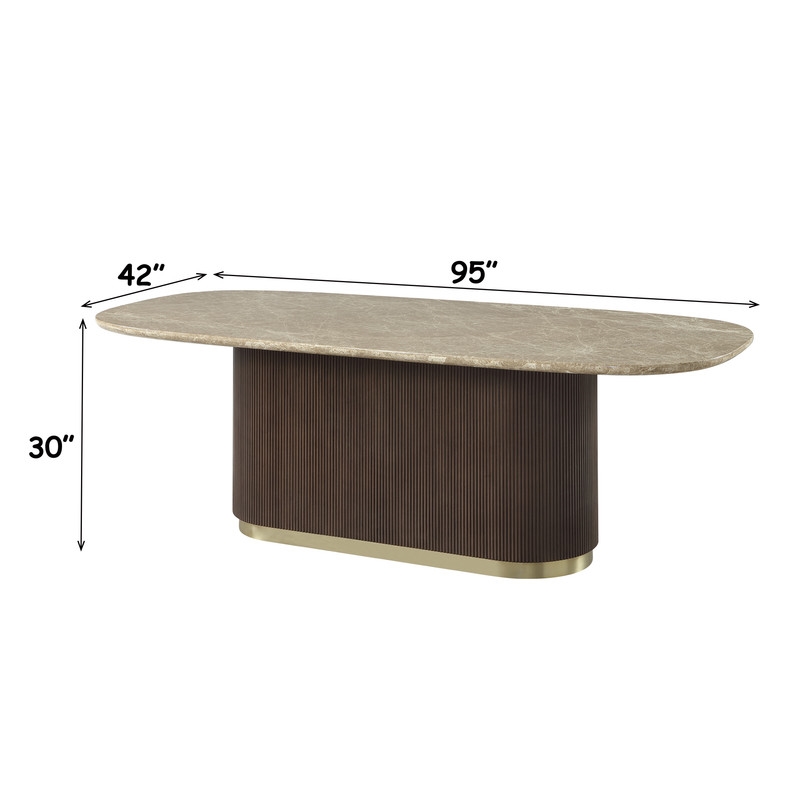 ACME Clayten Dining Table in Natural Marble Top & Brown Oak