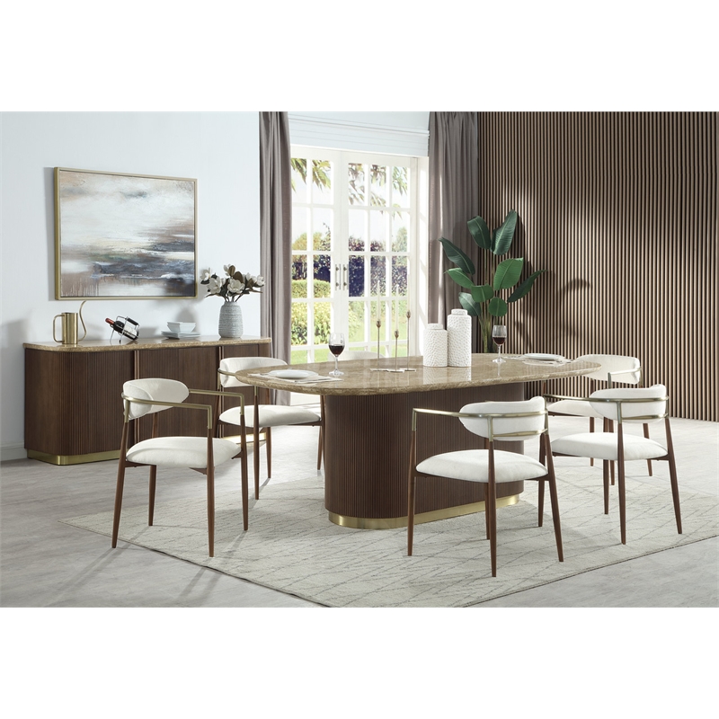 ACME Clayten Dining Table in Natural Marble Top & Brown Oak