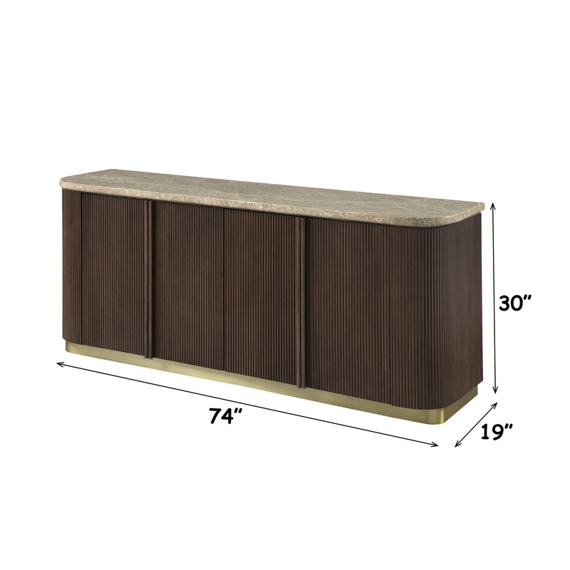 ACME Clayten Server in Natural Marble Top & Brown Oak