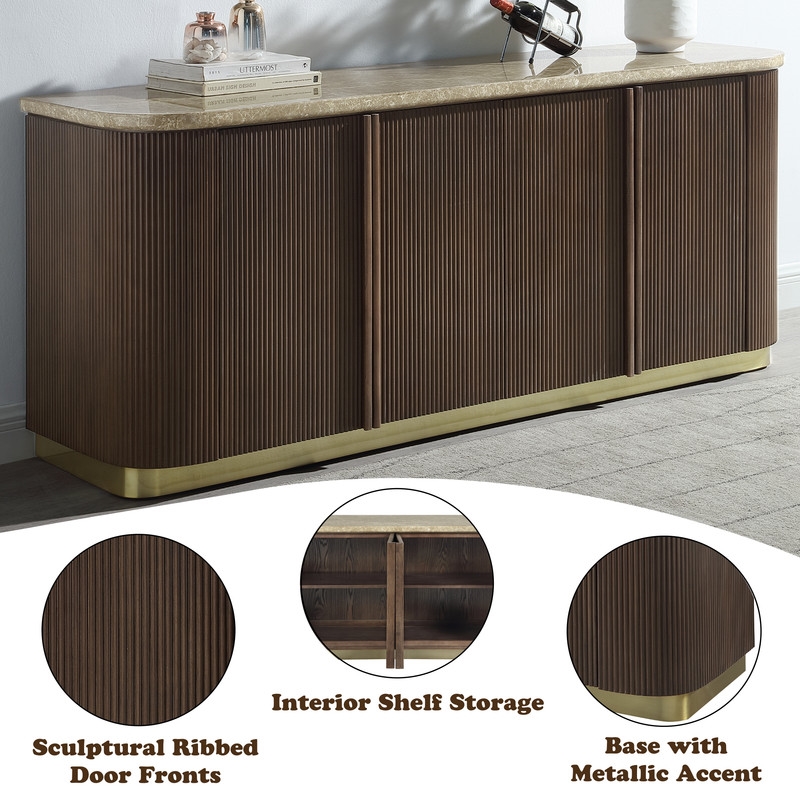 ACME Clayten Server in Natural Marble Top & Brown Oak