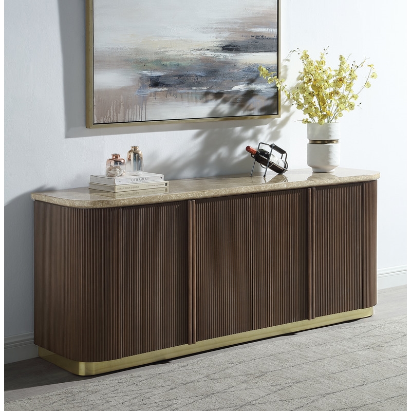 ACME Clayten Server in Natural Marble Top & Brown Oak