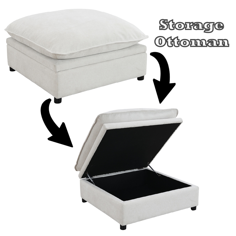 ACME Marisa Modular Ottoman with Storage in Beige Boucle