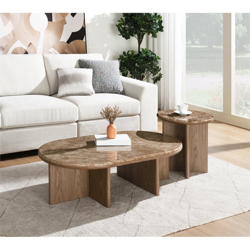 ACME Markku End Table in Natural Marble & Oak
