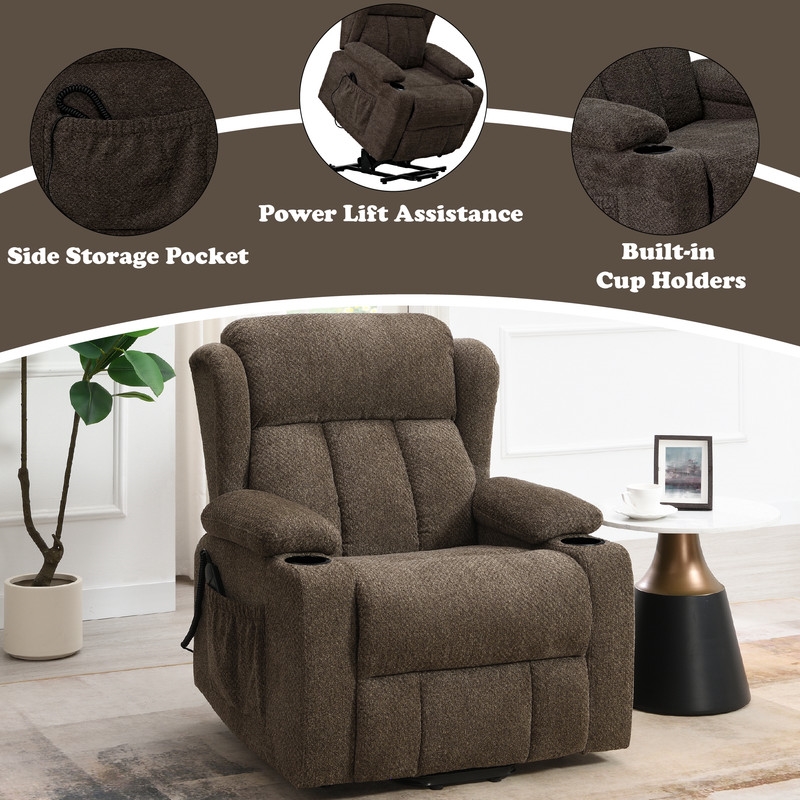 ACME Lusio Power Motion Recliner w/Lift & Cup Holder in Brown Linen