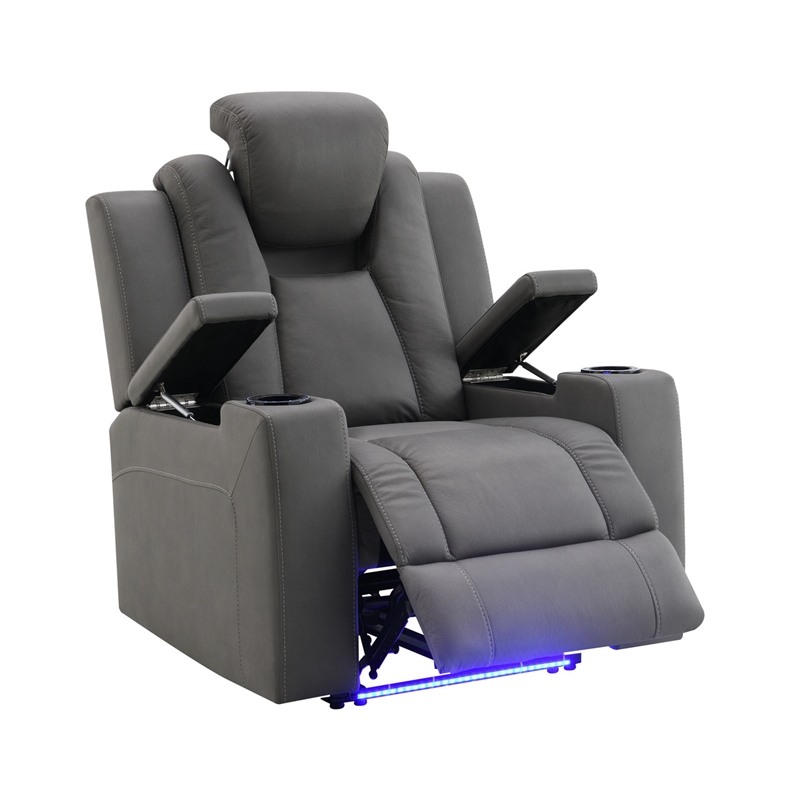 ACME Leuco Power Motion Recliner in Gray Leather Aire