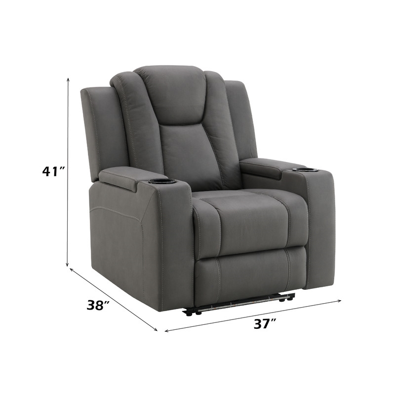 ACME Leuco Power Motion Recliner in Gray Leather Aire