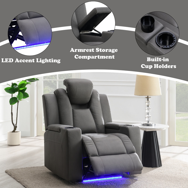 ACME Leuco Power Motion Recliner in Gray Leather Aire
