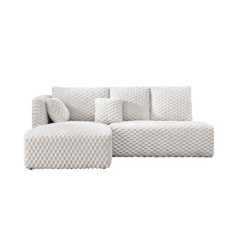 ACME Manya Sectional Sofa w/2Pillows in Ivory Corduroy
