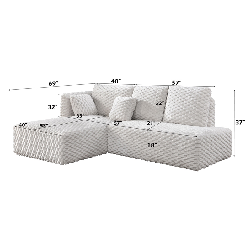 ACME Manya Sectional Sofa w/2Pillows in Ivory Corduroy
