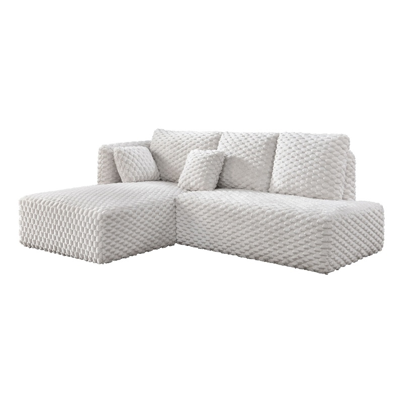 ACME Manya Sectional Sofa w/2Pillows in Ivory Corduroy