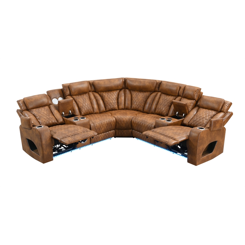 ACME Taddeo Power Motion Sectional Sofa Set in Two Tone Brown Leatherette