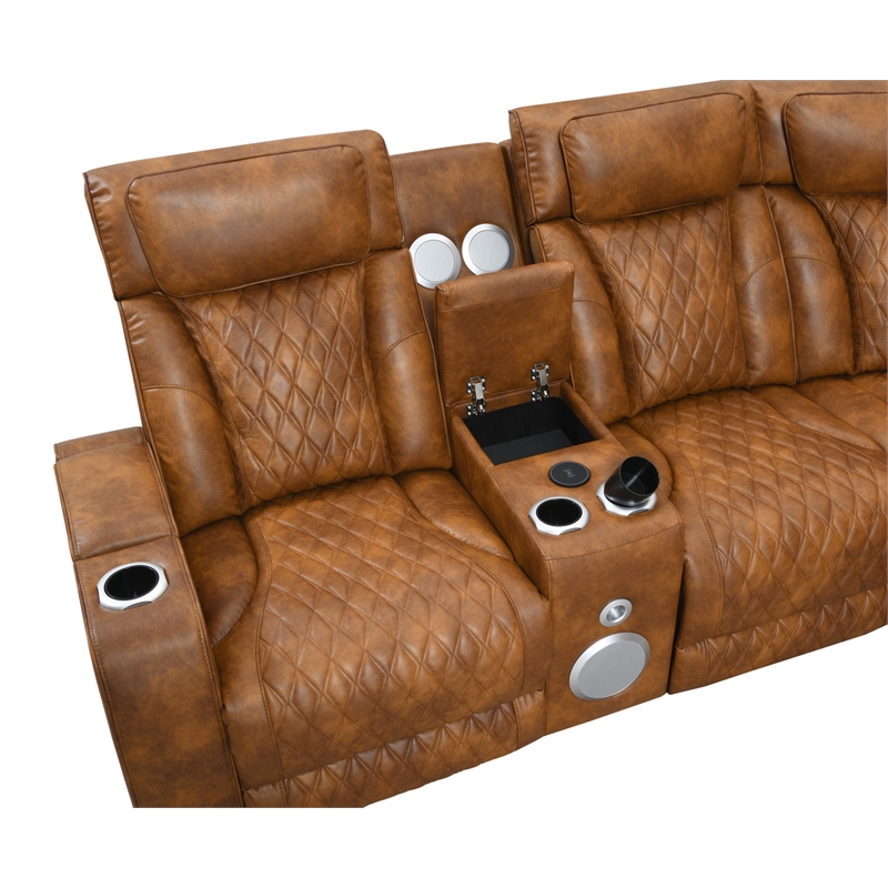 ACME Taddeo Power Motion Sectional Sofa Set in Two Tone Brown Leatherette