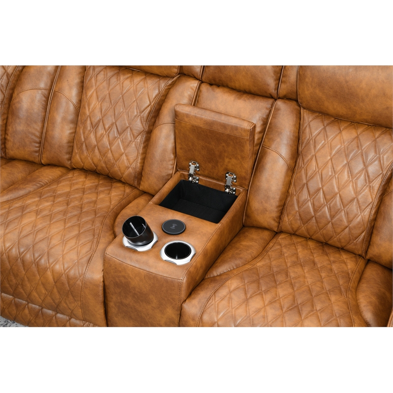 ACME Taddeo Power Motion Sectional Sofa Set in Two Tone Brown Leatherette