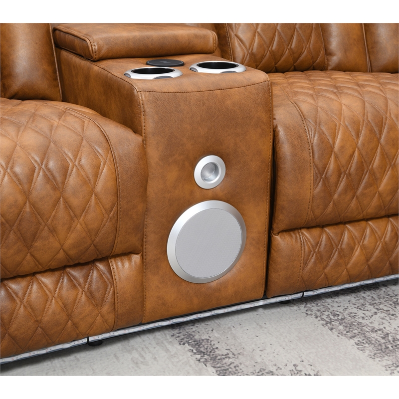 ACME Taddeo Power Motion Sectional Sofa Set in Two Tone Brown Leatherette