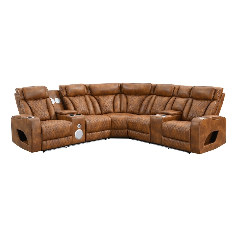 ACME Taddeo Power Motion Sectional Sofa Set in Two Tone Brown Leatherette
