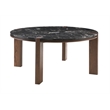 ACME Estella Round Dining Table in Black Natural Marble Top & Walnut