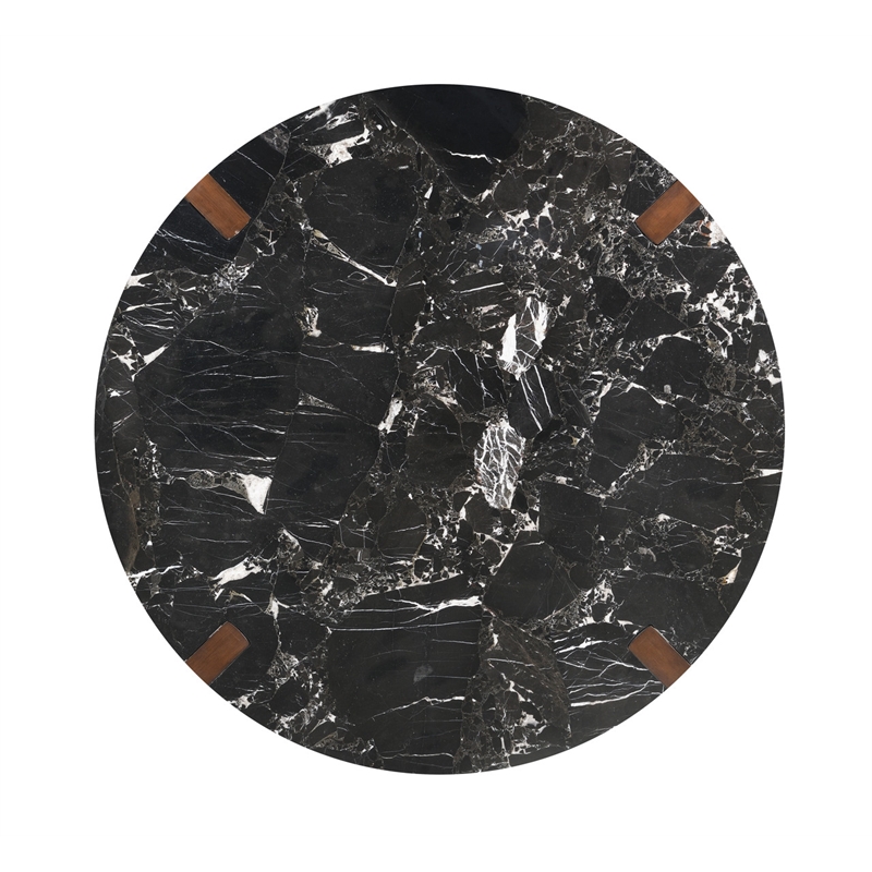 ACME Estella Round Dining Table in Black Natural Marble Top & Walnut