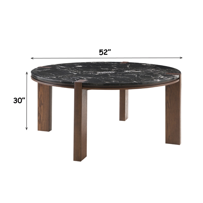 ACME Estella Round Dining Table in Black Natural Marble Top & Walnut