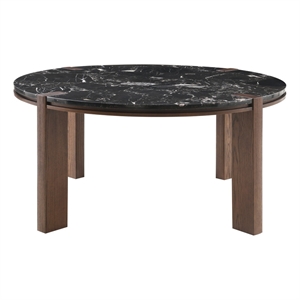 ACME Estella Round Dining Table in Black Natural Marble Top & Walnut
