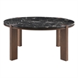 ACME Estella Round Dining Table in Black Natural Marble Top & Walnut