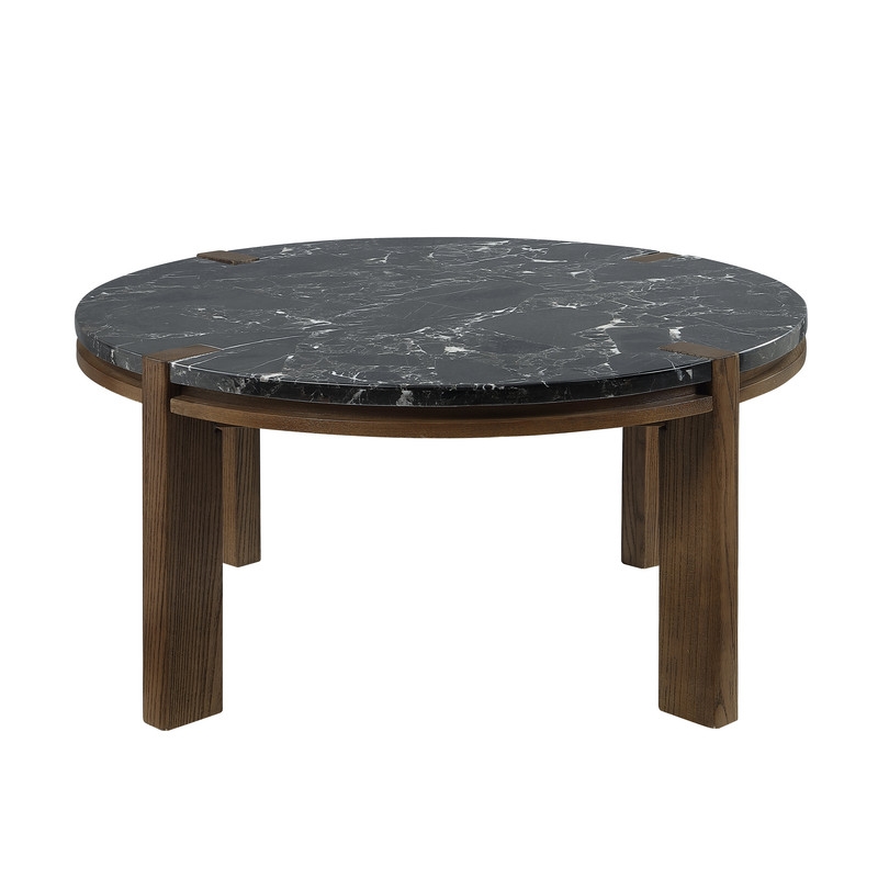 ACME Estella Coffee Table in Black Natural Marble Top & Walnut