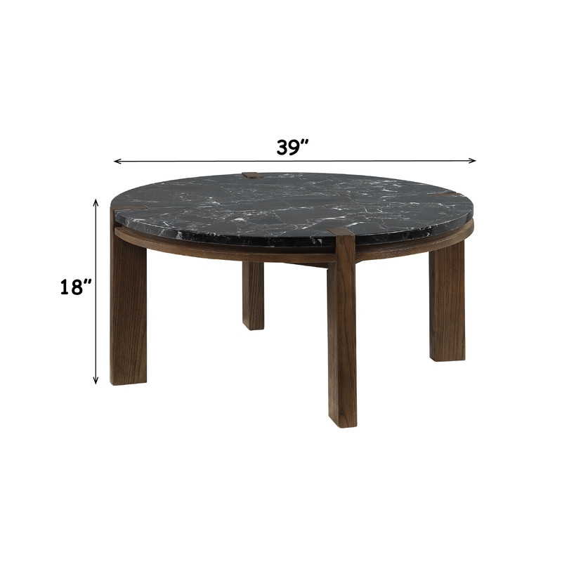 ACME Estella Coffee Table in Black Natural Marble Top & Walnut