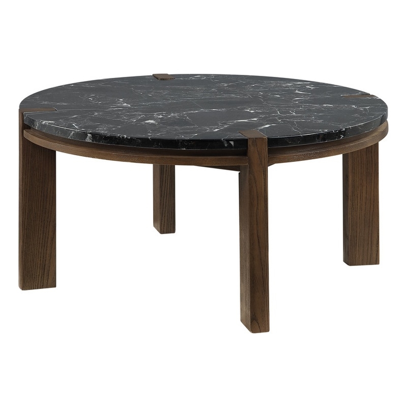 ACME Estella Coffee Table in Black Natural Marble Top & Walnut