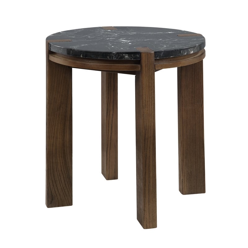 ACME Estella End Table in Black Natural Marble Top & Walnut