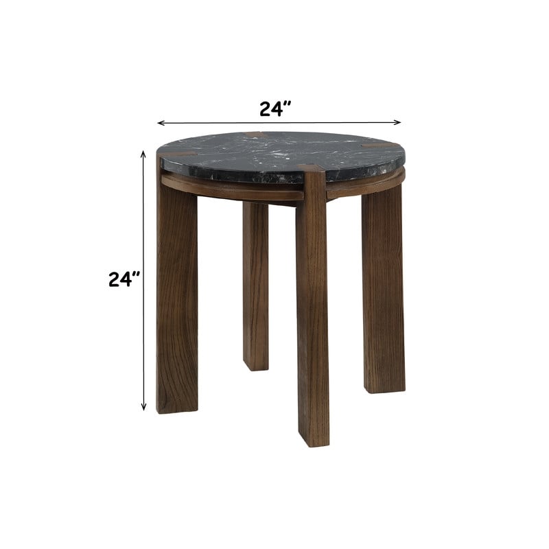 ACME Estella End Table in Black Natural Marble Top & Walnut