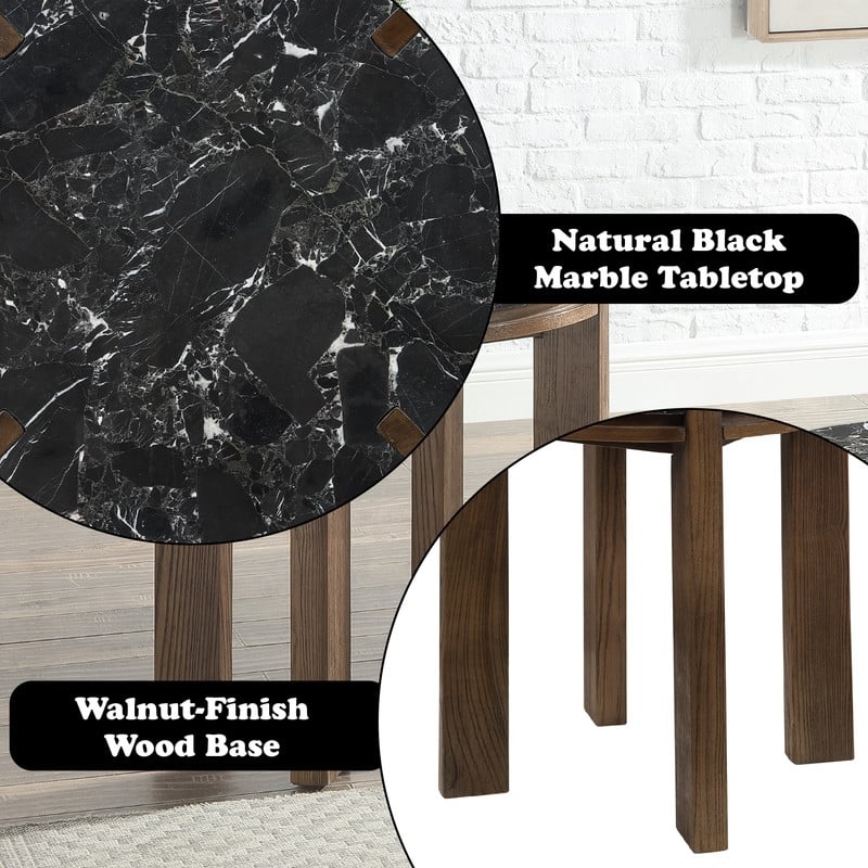 ACME Estella End Table in Black Natural Marble Top & Walnut