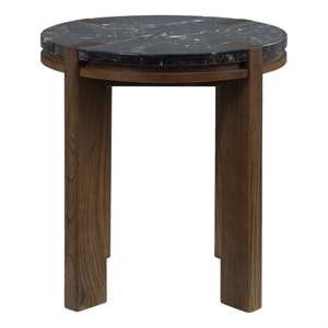 ACME Estella End Table in Black Natural Marble Top & Walnut