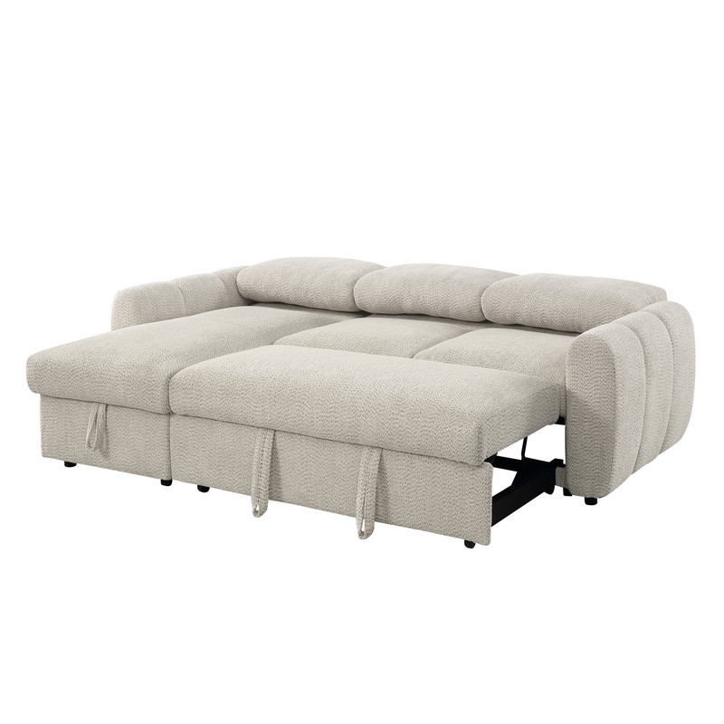 ACME Nuriel Reversible Sectional Sofa w/Sleeper in Beige Boucle
