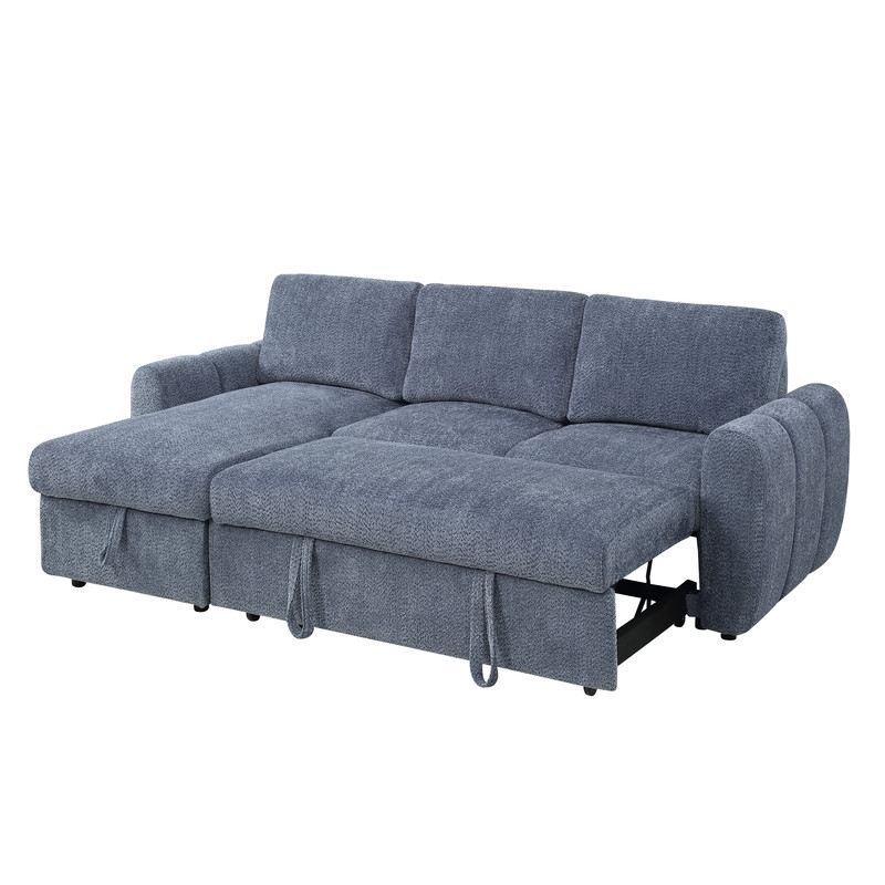 ACME Nuriel Reversible Sectional Sofa w/Sleeper in Blue Boucle