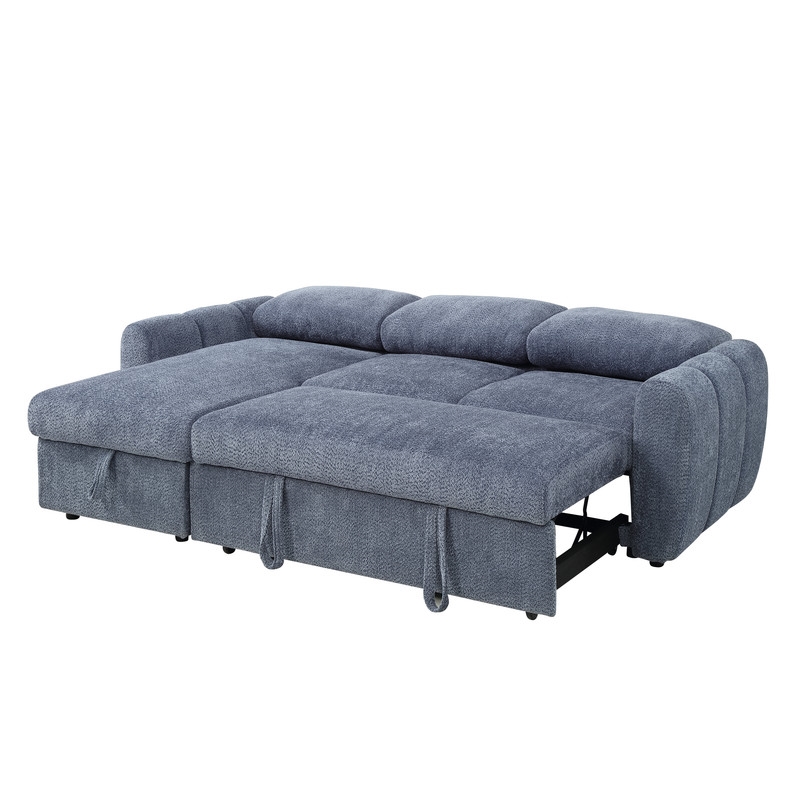 ACME Nuriel Reversible Sectional Sofa w/Sleeper in Blue Boucle