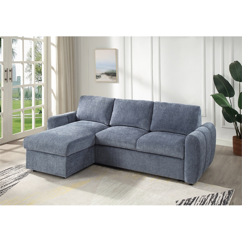 ACME Nuriel Reversible Sectional Sofa w/Sleeper in Blue Boucle