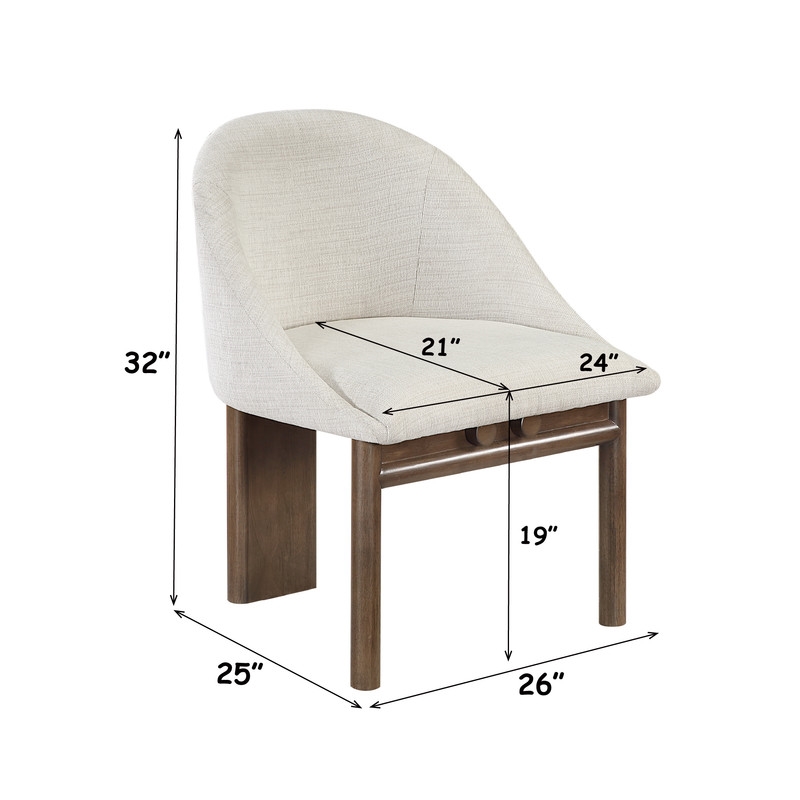 ACME Ouida Side Chair (Set-2) in Beige Linen & Brown