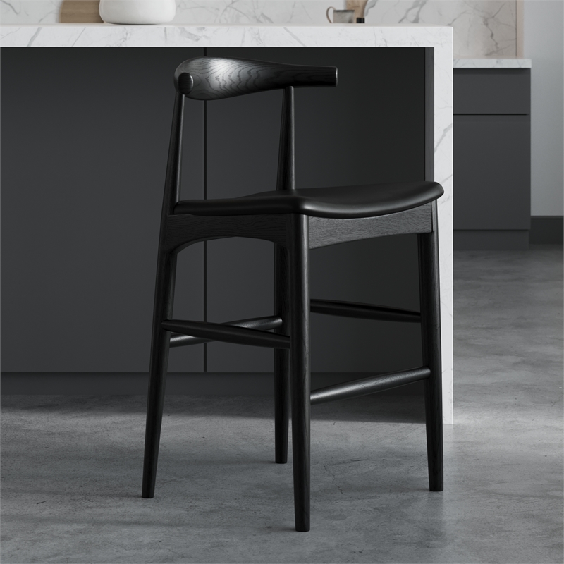 Aeon Furniture Troy Vegan Leather Bar Height Stool in Black