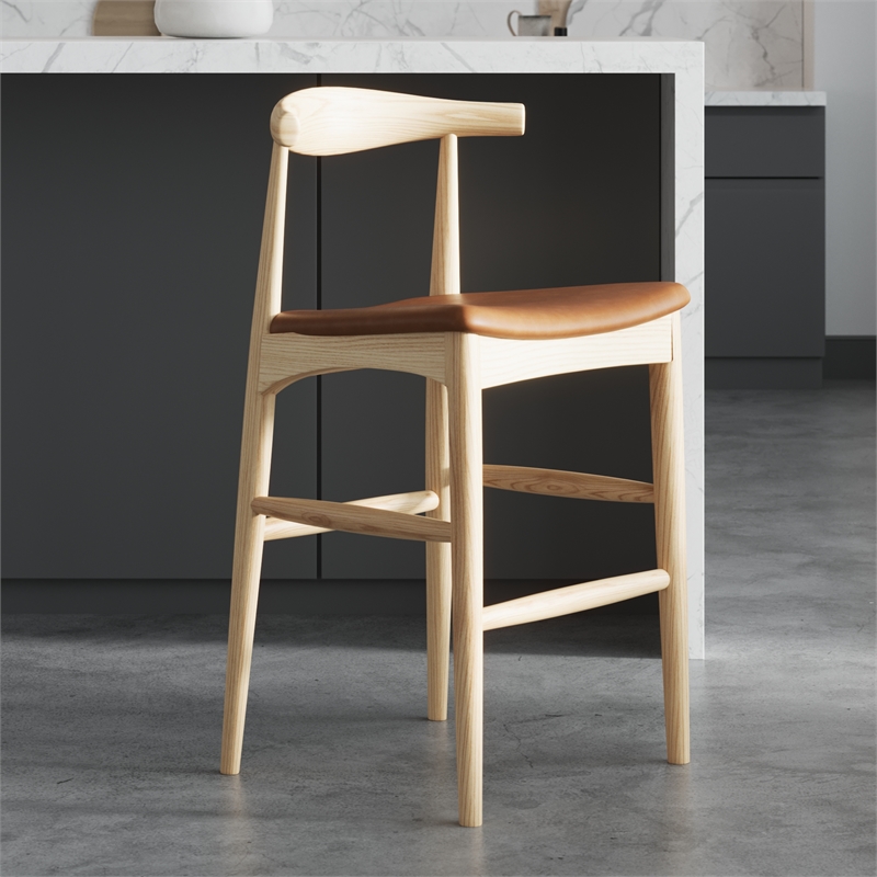 Aeon Furniture Troy Vegan Leather Bar Height Stool in Natural