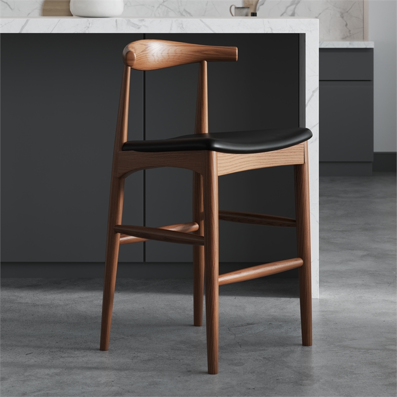 Aeon Furniture Troy Vegan Leather Bar Height Stool in Walnut