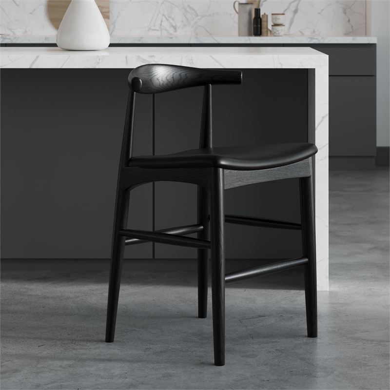 Aeon Furniture Troy Vegan Leather Counter Height Stool in Black