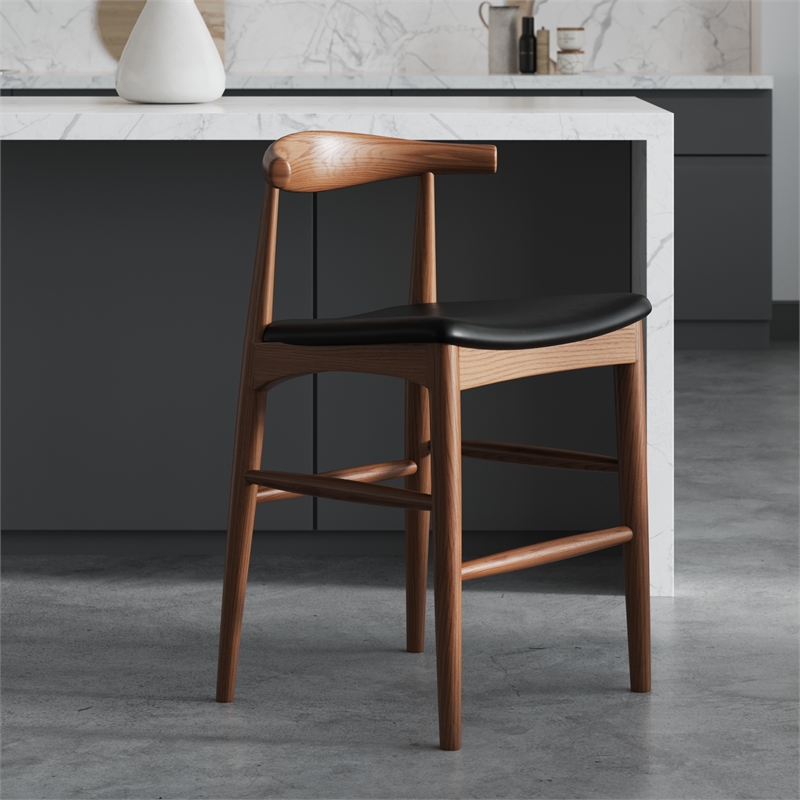 Aeon Furniture Troy Vegan Leather Counter Height Stool in Walnut